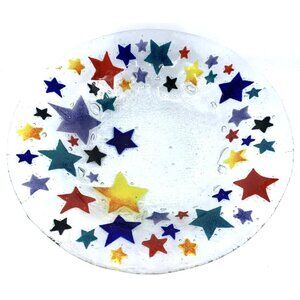 Peggy Karr Fused Glass Stars Serving Bowl 10.75" Multicolor Vintage